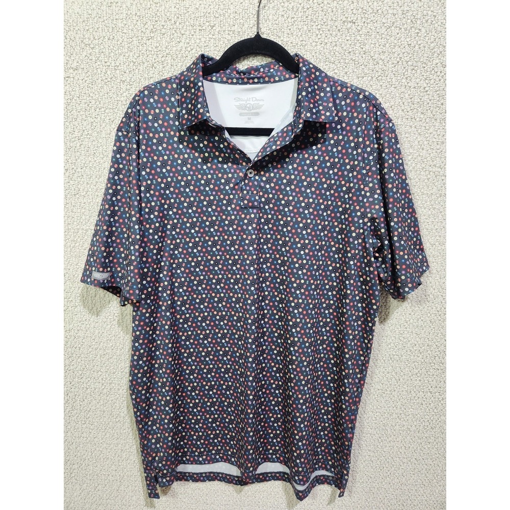 STRAIGHT DOWN Golf‎ Polo Shirt Mens MED Black Billiard Pool Ball AOP Prestwick